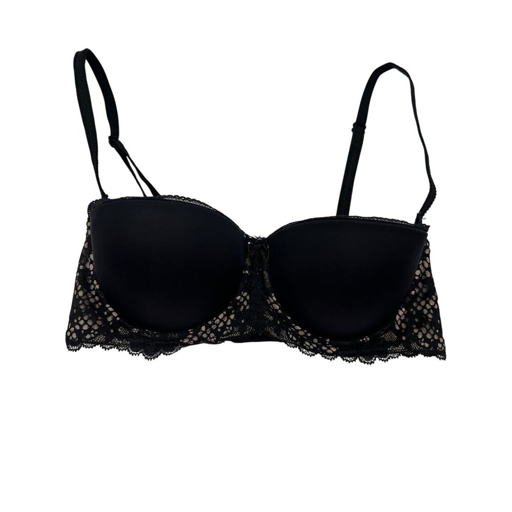 Adore Me Bra Lace Push Up Balconette Padded Underwire Convertible Black 32C